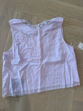 Free People Pale Pink Embroidered Lace-Trim Camisole